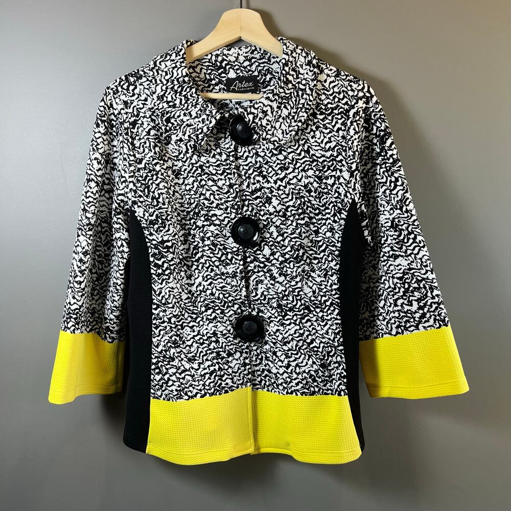 Artex Fashion Black & Yellow Lagenlook Lightweight Jacket w/Large Buttons Size L